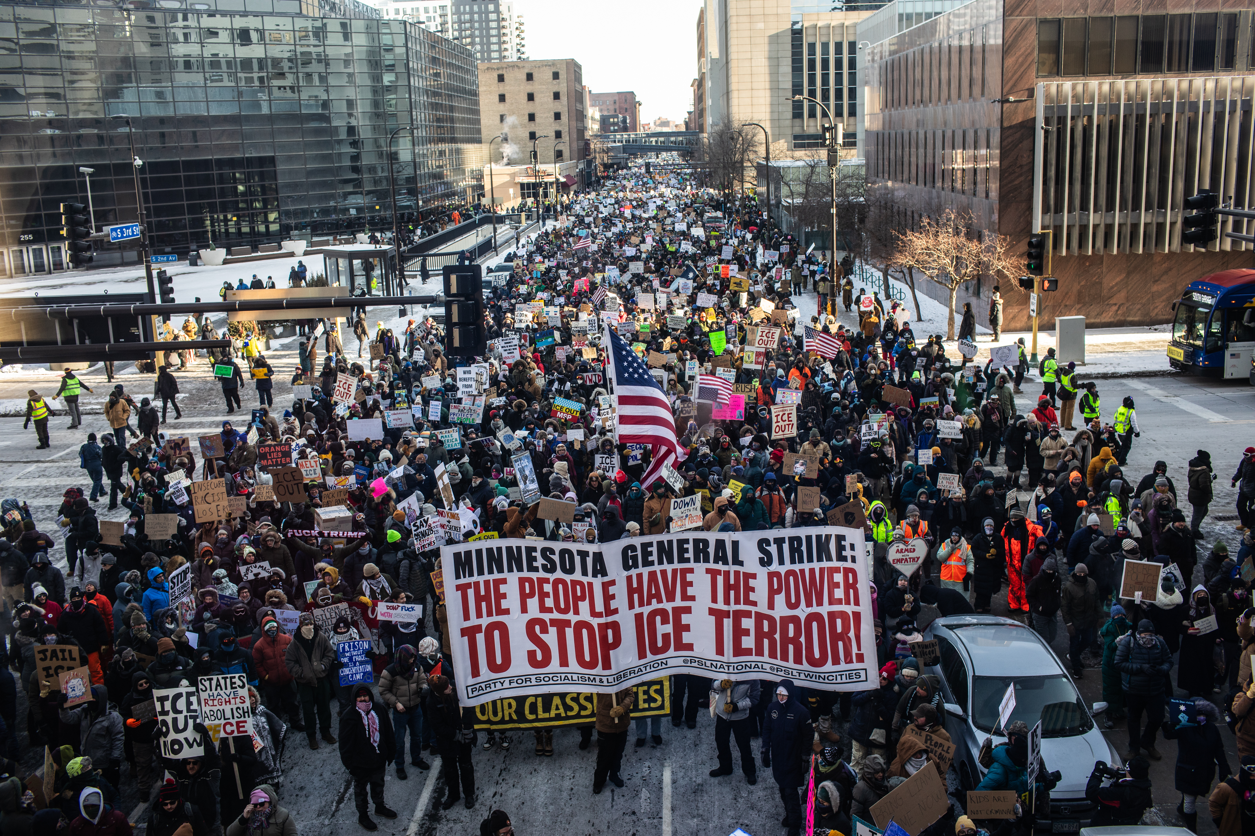 Minnesotans turn out in the frigid cold to protest Trump immigration crackdown