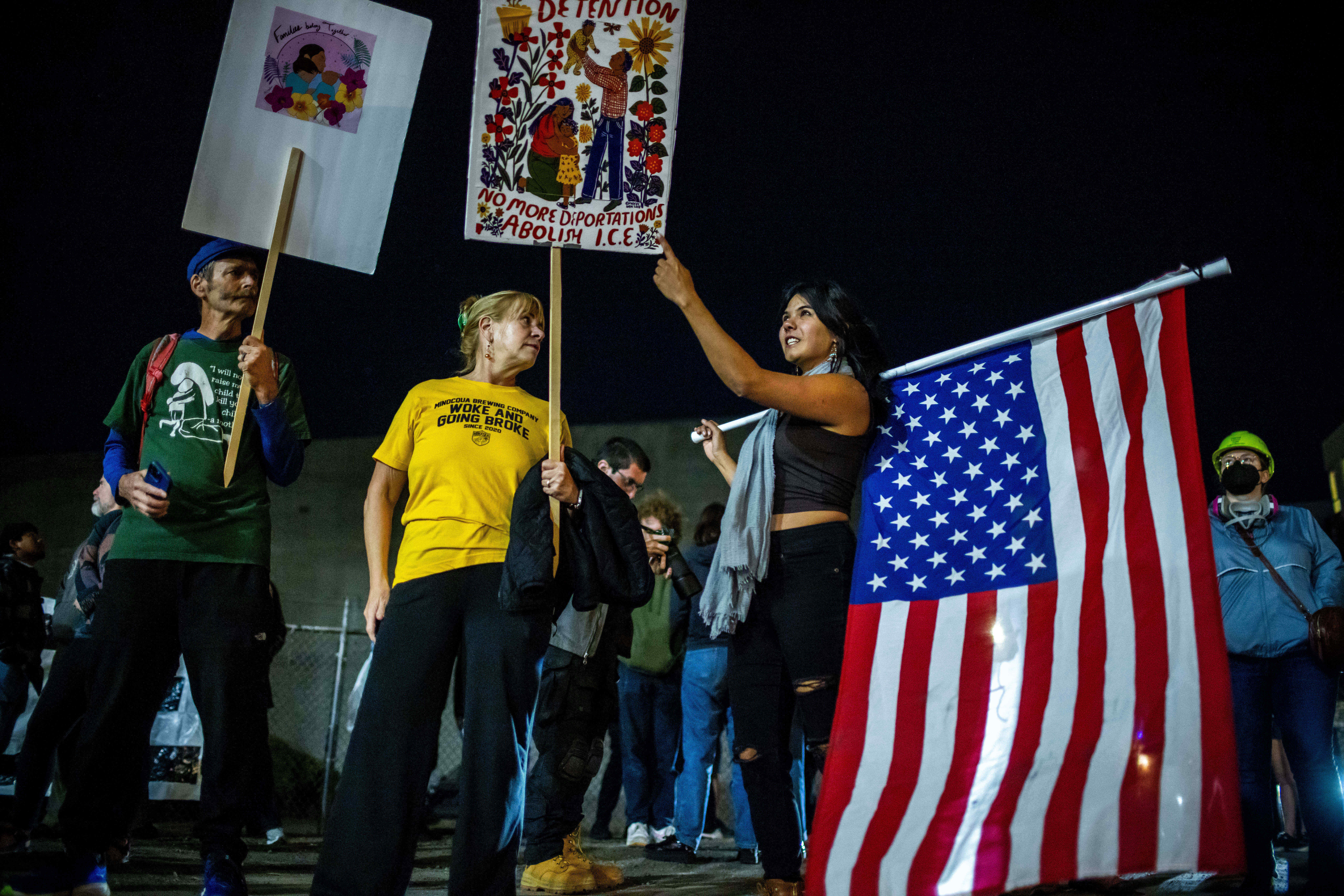 Demonstrators gathered outside a U.S. Immigration and Customs Enforcement building in Portland, Oregon.